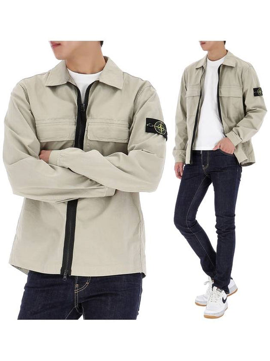 Zipper Regular Fit Cotton Overshirt Jacket Beige - STONE ISLAND - BALAAN 2