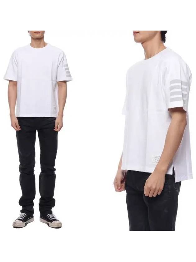 4-Bar Striped Cotton Short Sleeve T-Shirt White - THOM BROWNE - BALAAN 2