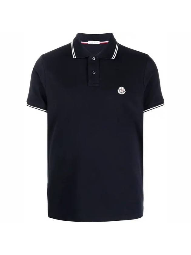 Logo Patch Short Sleeve Polo Shirt Navy - MONCLER - BALAAN 1