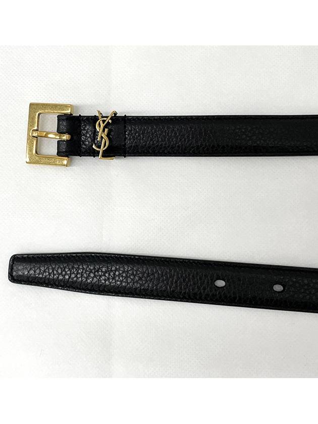 Monogram Buckle Grain Leather Belt Black - SAINT LAURENT - BALAAN 5