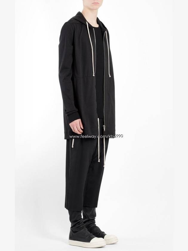 Drawstring Long Fit Cotton Zip-up Hoodie Black - RICK OWENS - BALAAN 8