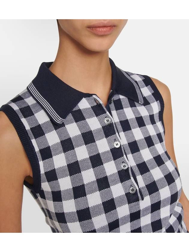 Gingham Silk Jacquard 4 Bar Polo Sleeveless Cardigan Navy - THOM BROWNE - BALAAN 3