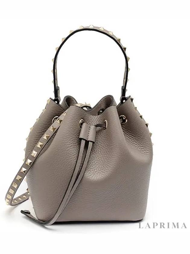 Rockstud Calfskin Bucket Bag Gray - VALENTINO - BALAAN.