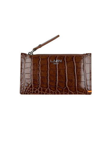 Crocodile Embossed Card Wallet Tan Brown - LMN3011 - BALAAN 1