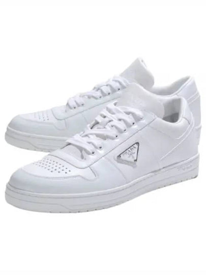 Downtown Triagle Logo Leather Low Top Sneakers White - PRADA - BALAAN 2