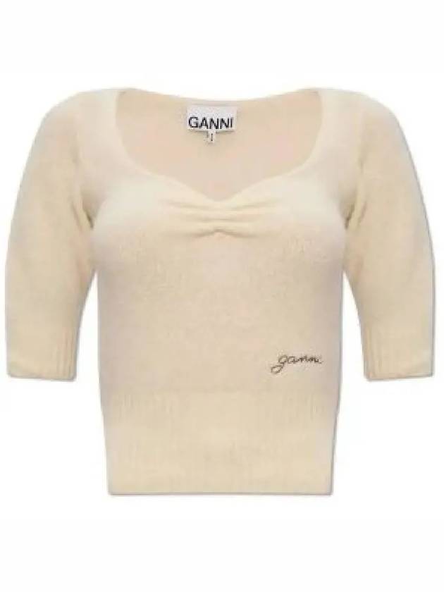 Logo Knit Top Ivory - GANNI - BALAAN 2