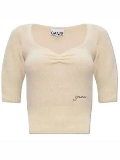 Logo Knit Top Ivory - GANNI - BALAAN 2