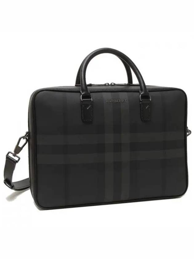 Check Print Leather Brief Case Charcoal - BURBERRY - BALAAN 2