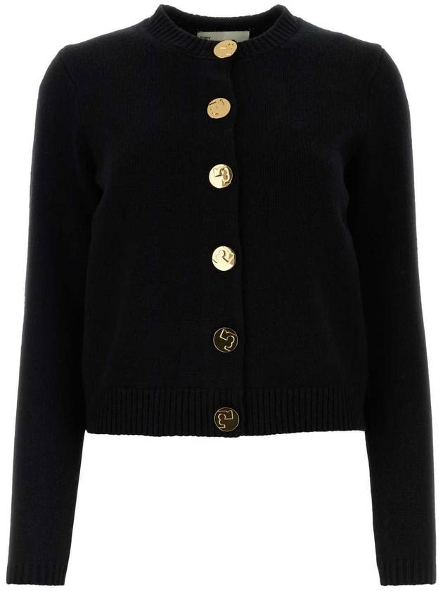 Logo Button Wool Cardigan Black - TORY BURCH - BALAAN 2