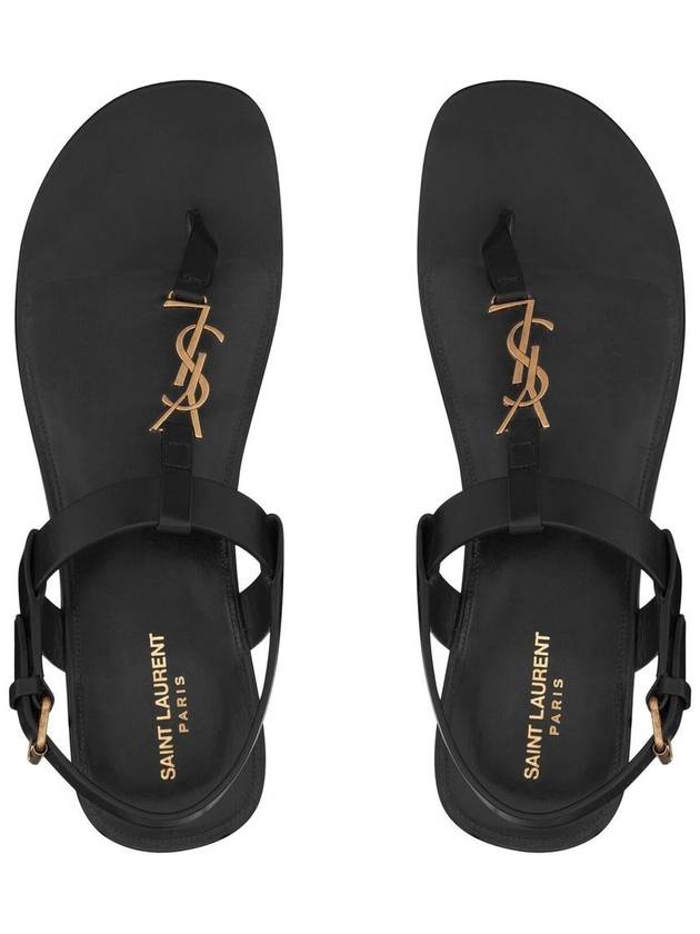 Men's Cassandra Strap Leather Sandals Black - SAINT LAURENT - BALAAN 3