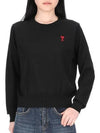 Heart Logo Crew Neck Merino Wool Knit Top Black - AMI - BALAAN 2