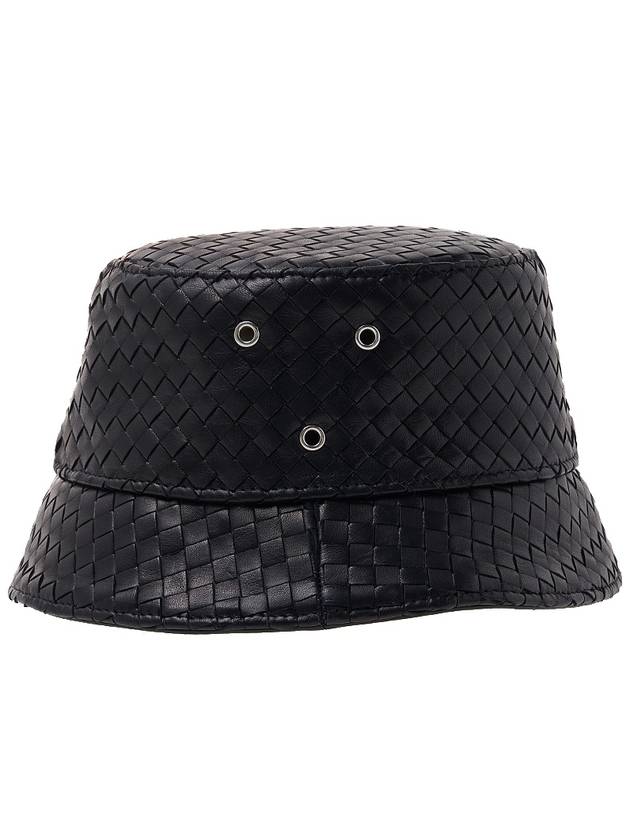 Intrecciato Leather Bucket Hat Black - BOTTEGA VENETA - BALAAN 3