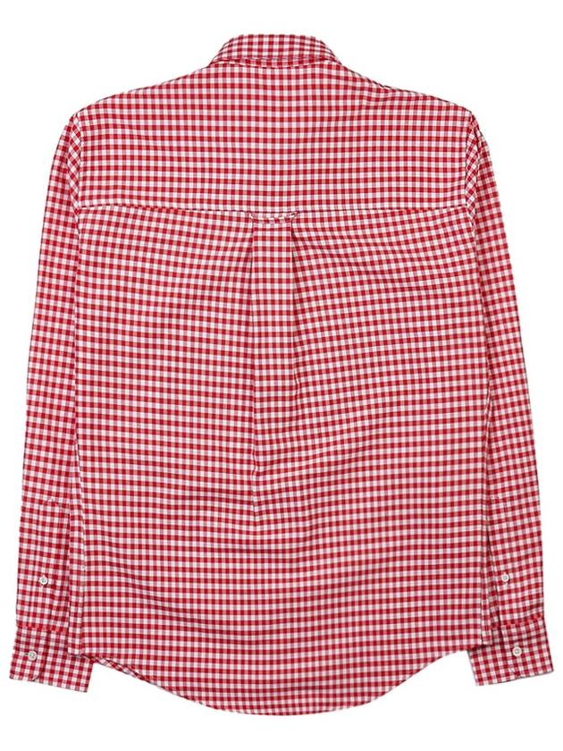 Small Heart Logo Gingham Button Long Sleeves Shirt Red - AMI - BALAAN 3