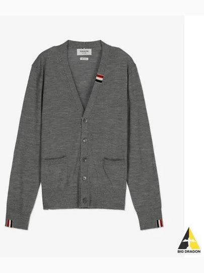 Men's Jersey Stitch V-Neck Cardigan Light Grey - THOM BROWNE - BALAAN 2