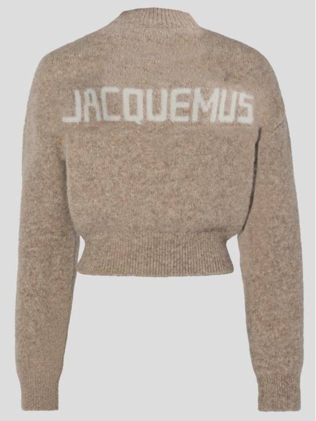 Intarsia Knit Logo Crew Neck Knit Top Beige - JACQUEMUS - BALAAN 3