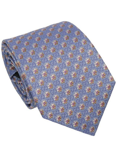 Men's GG Dot Flower Pattern Slim Silk Tie Blue - GUCCI - BALAAN 1