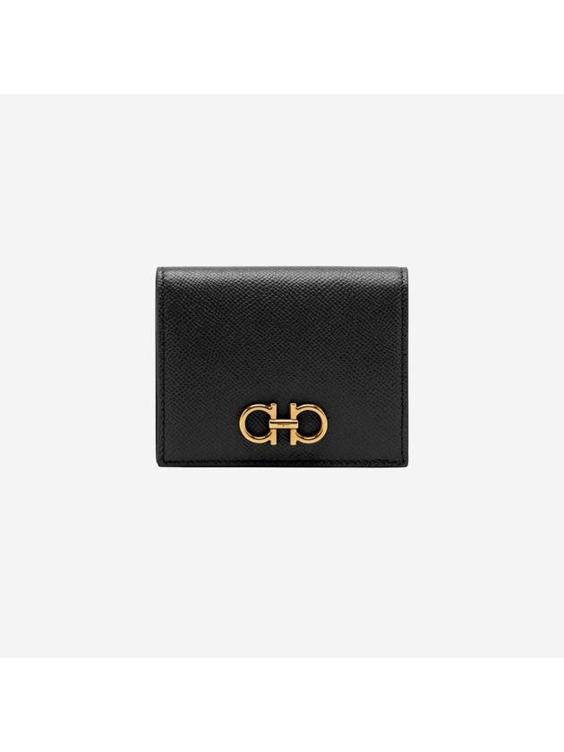 Gancini Compact Half Wallet Black - SALVATORE FERRAGAMO - BALAAN 2