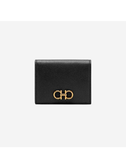 Gancini Compact Half Wallet Black - SALVATORE FERRAGAMO - BALAAN 2