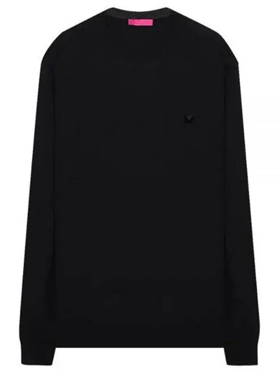 Stud Detail Crew Neck Wool Sweatshirt Black - VALENTINO - BALAAN 2