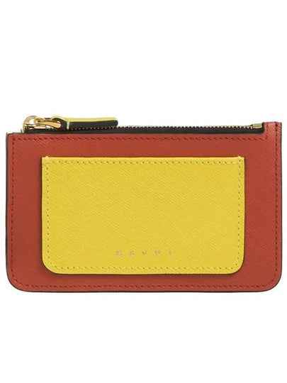 Saffiano Two-Tone Zipper Card Wallet Orange Yellow - MARNI - BALAAN 2