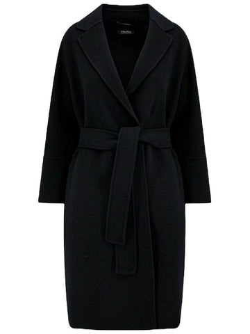 Women's Arona Belt Virgin Wool Single Coat Black - S MAX MARA - BALAAN 1