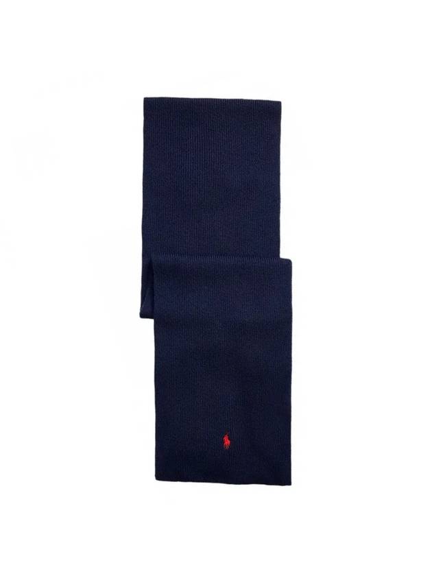 Ralph Lauren Embroidered Logo Rib Wool Muffler Blue - POLO RALPH LAUREN - BALAAN.