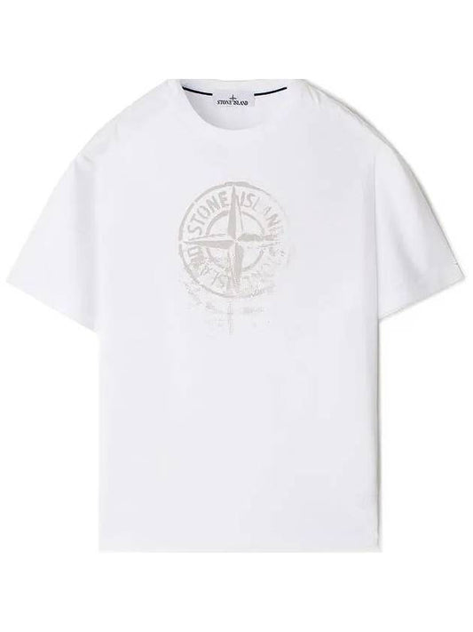 Men's Logo Print Crew Neck Short Sleeve T-Shirt White - STONE ISLAND - BALAAN 1