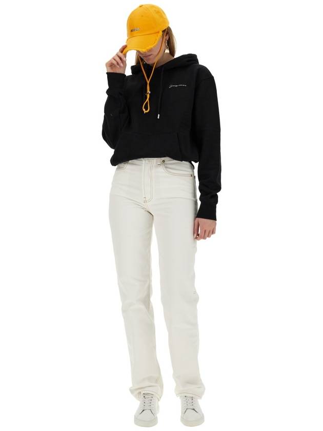 Le Brode Embroidered Logo Cotton Hoodie Black - JACQUEMUS - BALAAN 3