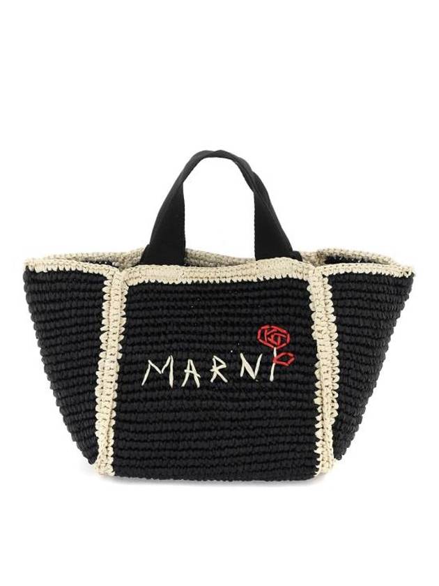 Embroidered Logo Woven Tote Bag Black - MARNI - BALAAN 2