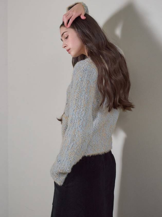 Tweed round cardigan light blue - MITTE - BALAAN 4