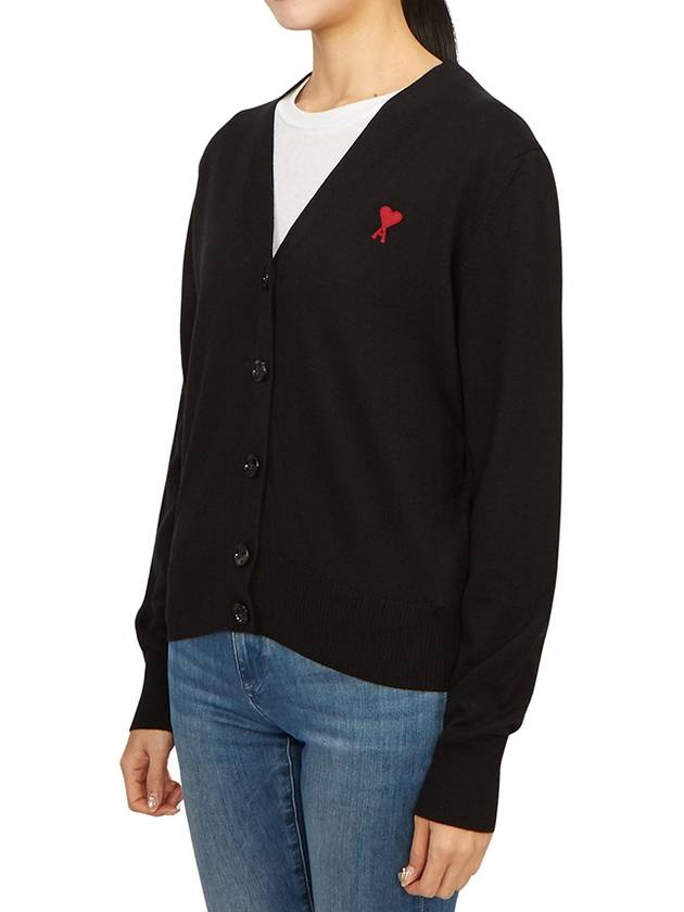 Small Heart Logo Merino Wool Cardigan Noir - AMI - BALAAN 3