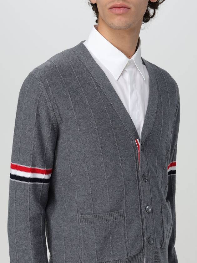 RWB V-neck Striped Virgin Wool Cardigan Grey - THOM BROWNE - BALAAN 6