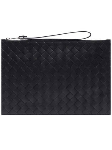 Intrecciato Strap Large Clutch Bag Black - BOTTEGA VENETA - BALAAN 1