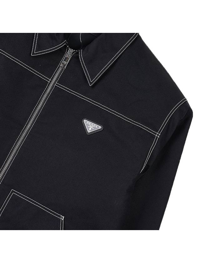 Triangle Logo Stitch Zip Up Jacket Black - PRADA - BALAAN 11