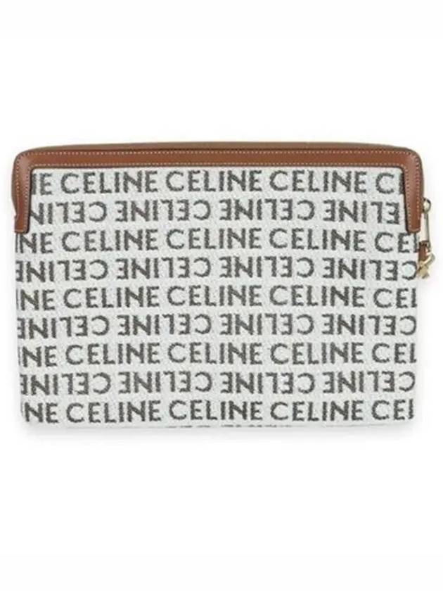 Women's All-Over Signature Logo Small Calfskin Pouch Bag Natural Tan - CELINE - BALAAN 3