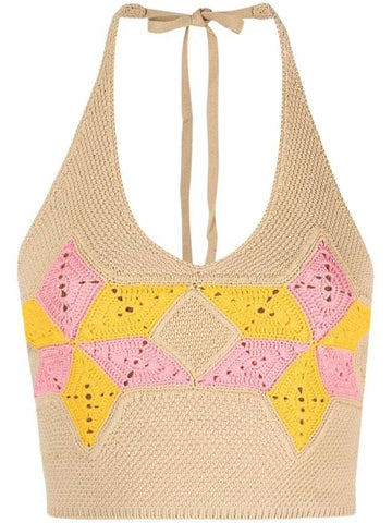 Patterned Halter Neck Knit Top Beige - SANDRO - BALAAN 1