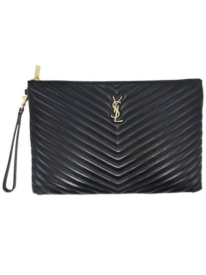 Women s Saint Laurent 440222 Black Matelasse Monogram Document Holder Strap Clutch gt Pouch Gangbuk used luxury goods - SAINT LAURENT - BALAAN 2