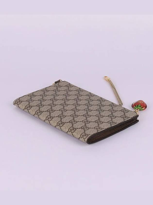 Double G Logo Patch Strawberry Clutch Bag Beige Brown - GUCCI - BALAAN 5