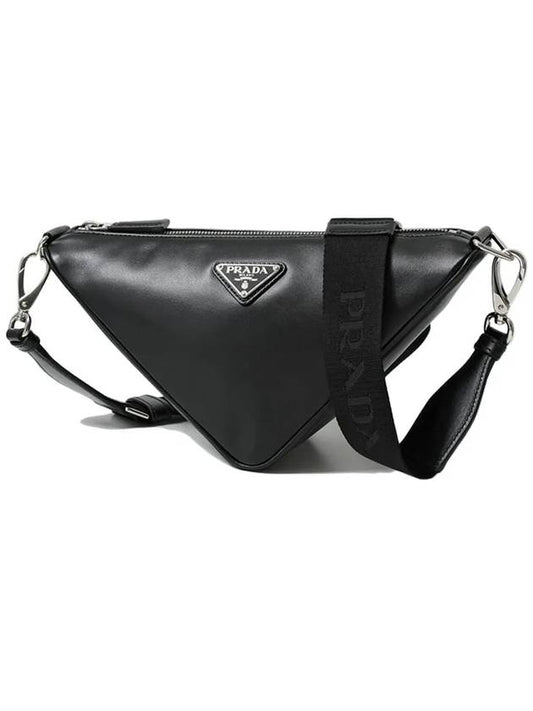 Triangle Logo Leather Cross Bag Black - PRADA - BALAAN 2