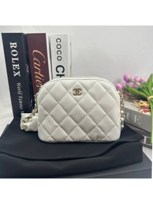 Half Moon Mini Chain Bag Pouch White Gold AP4000 - CHANEL - BALAAN 1