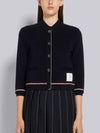 Cotton Ottoman Rib Stripe Trimmed Shrink Crewneck Cardigan Navy - THOM BROWNE - BALAAN 4