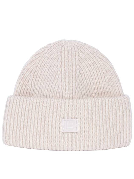 Small Face Patch Wool Beanie Oatmeal Melange C40270 633 - ACNE STUDIOS - BALAAN 2