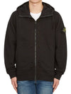 Brushed Cotton Fleece Garment Dyed Hooded Zip Up Black - STONE ISLAND - BALAAN 3