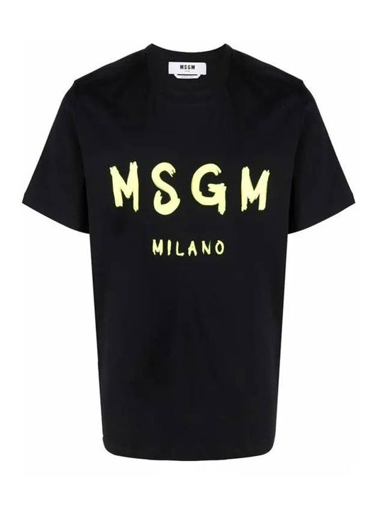 Men's Logo Print Short Sleeve T-Shirt Black - MSGM - BALAAN 2