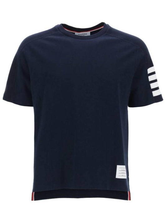 4-Bar Striped Cotton Short Sleeve T-Shirt Navy - THOM BROWNE - BALAAN 2