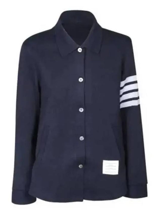 Double Face 4 Bar A-line Knit Long Sleeve Shirt Jacket Navy - THOM BROWNE - BALAAN 2