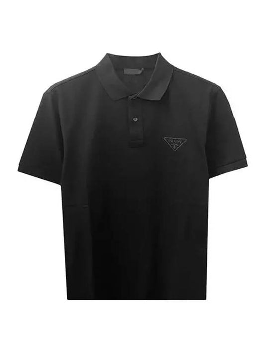 Men's Triangle Logo Cotton Polo Shirt Black - PRADA - BALAAN 1