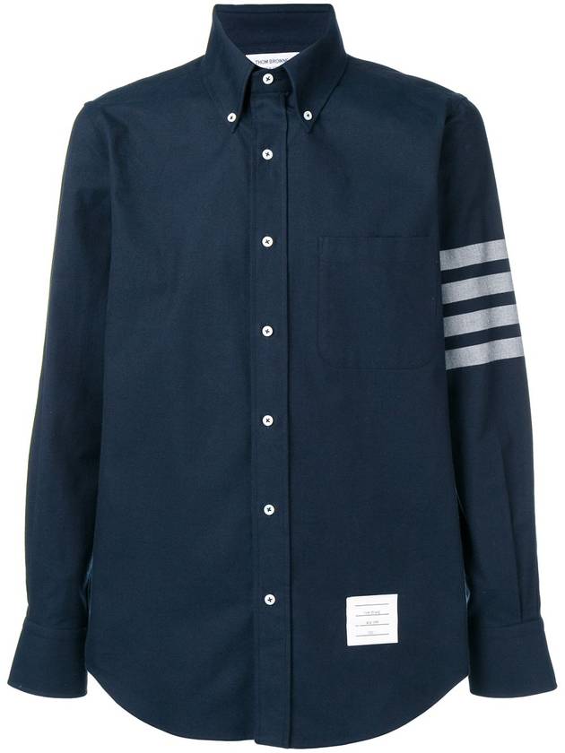 Men's Diagonal Solid Flannel Long Sleeve Shirt Navy - THOM BROWNE - BALAAN 3