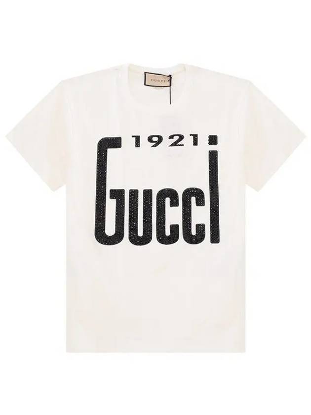 1921 Crystal Logo Cotton Short Sleeve T-Shirt White - GUCCI - BALAAN 2