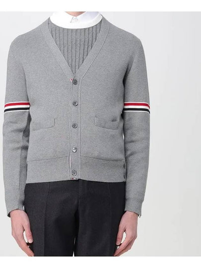 Milano Stitch Sprite Armband Cotton V-neck Cardigan Light Grey - THOM BROWNE - BALAAN 2